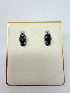 Shop LC Black Star Diopside Oval Earrings‎ Platinum Overlay Sterling Silver 5528